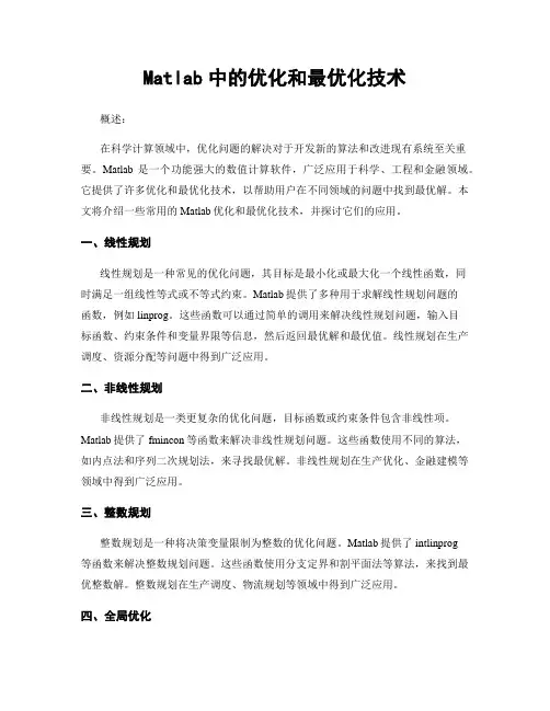 Matlab中的优化和最优化技术