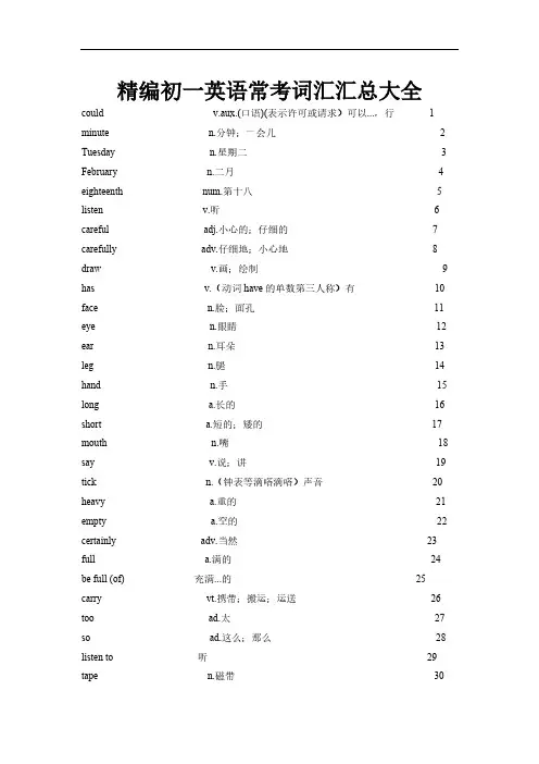 精编初一英语常考词汇汇总大全