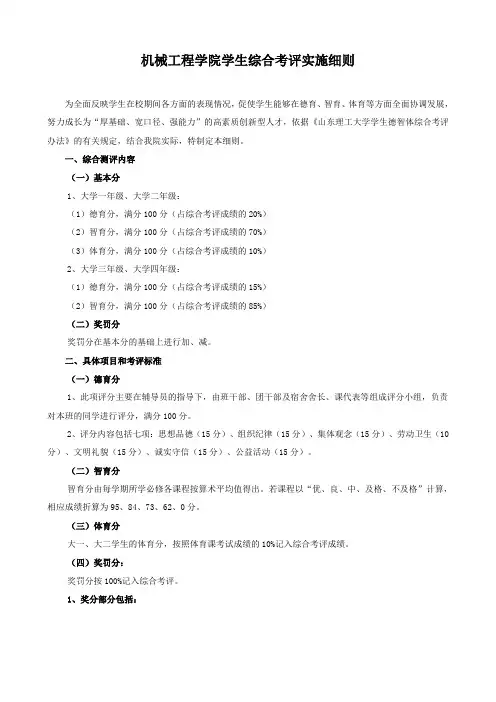 机械工程学院综合测评办法