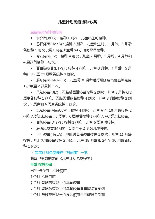 儿童计划免疫接种必备