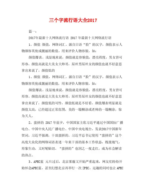 三个字流行语大全2017