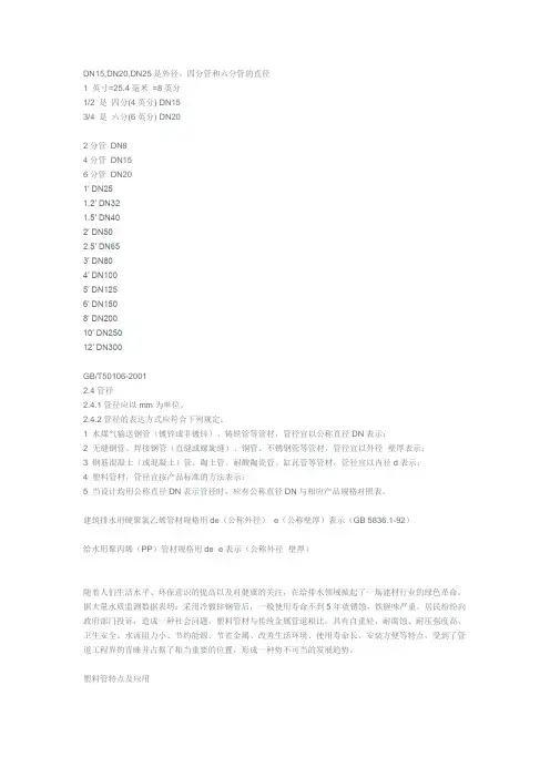 管径对照表