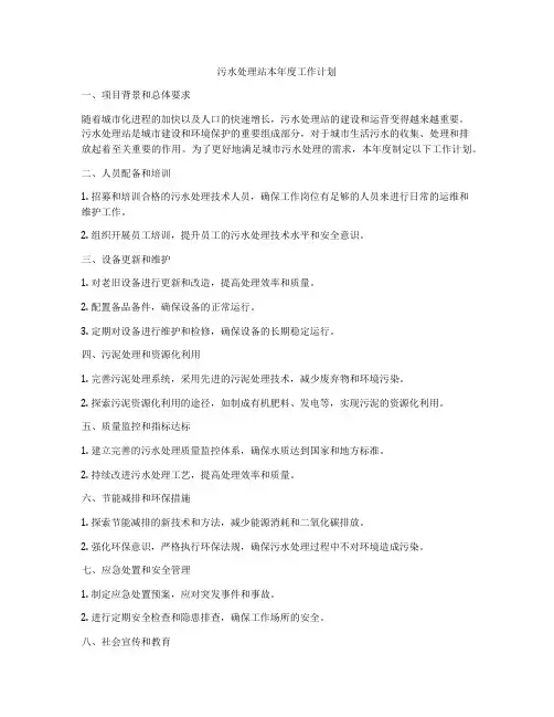 污水处理站本年度工作计划