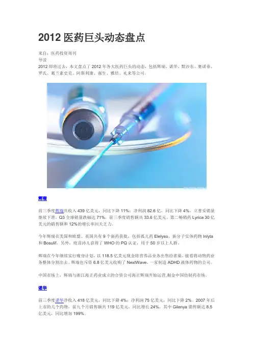 2012医药巨头动态盘点