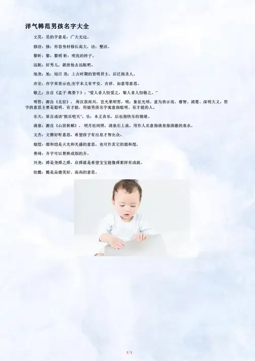 洋气韩范男孩名字大全