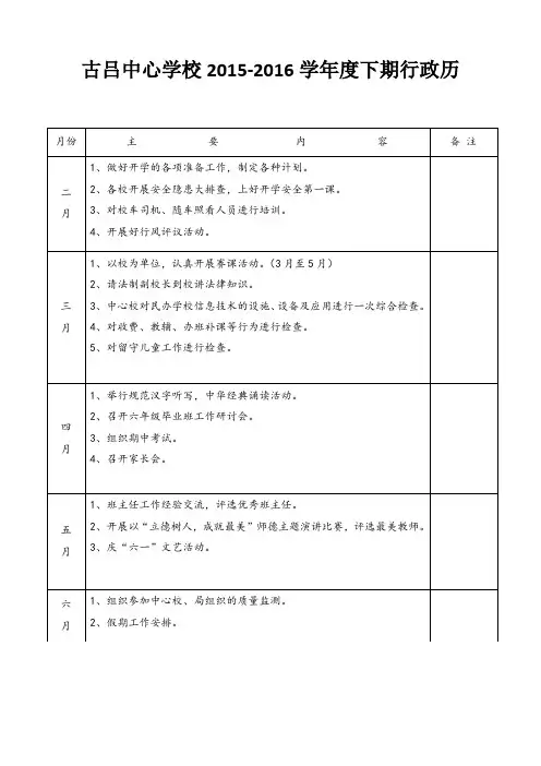 2015-2016学年度下期行政历