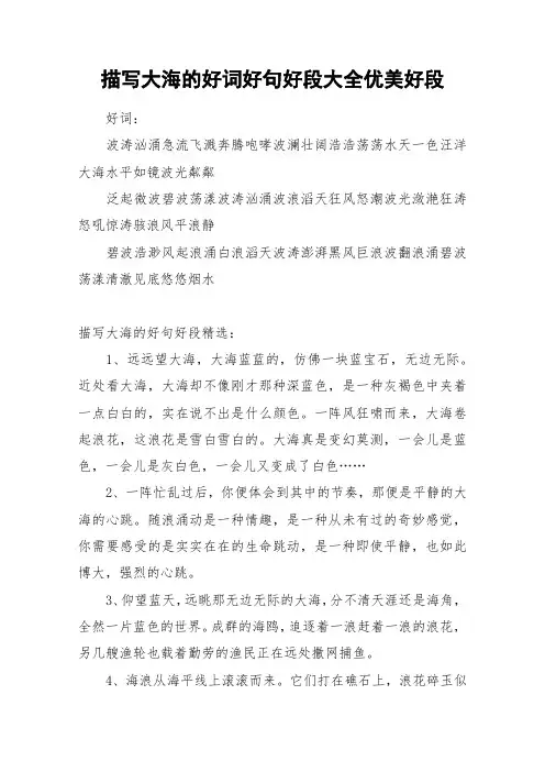 描写大海的好词好句好段大全优美好段_作文