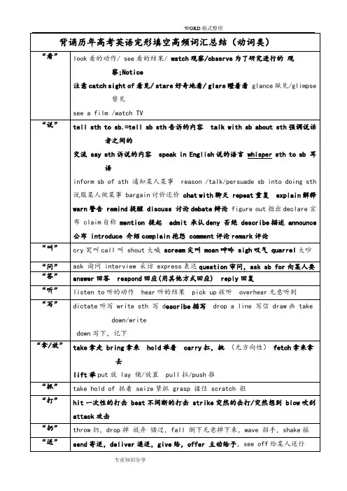 2018年高考背诵历年高考英语完形填空高频词汇总结