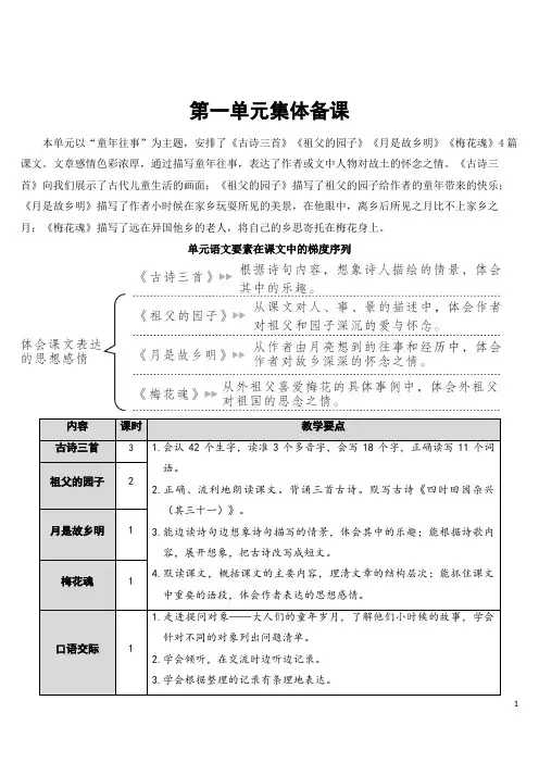 部编人教版五年级语文下册第一单元优秀教案含教学反思(52页)