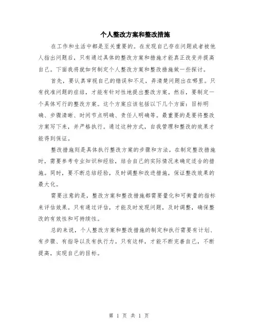 个人整改方案和整改措施