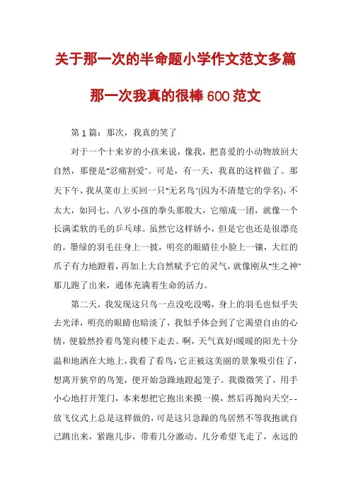 关于那一次的半命题小学作文范文多篇那一次我真的很棒600范文