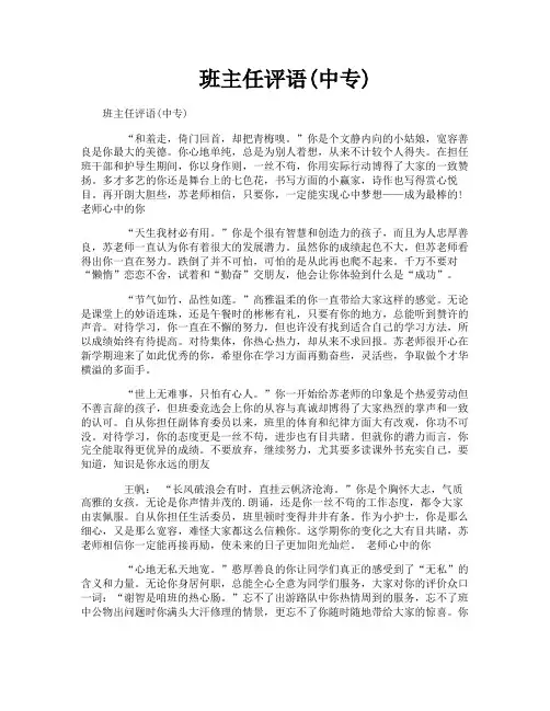 班主任评语(中专)