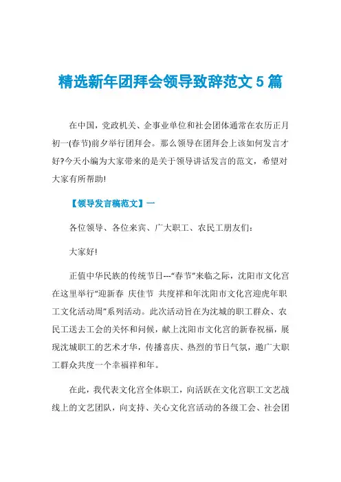 精选新年团拜会领导致辞范文5篇