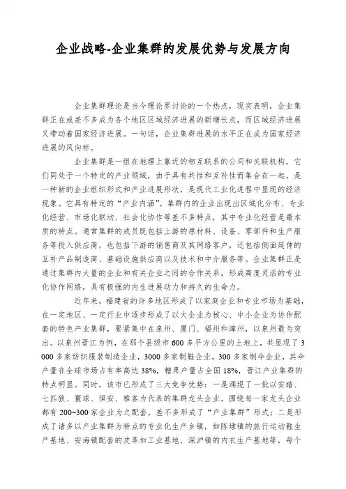 企业战略-企业集群的发展优势与发展方向