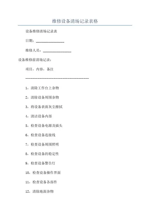 维修设备清场记录表格