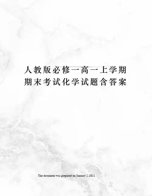 人教版必修一高一上学期期末考试化学试题含答案