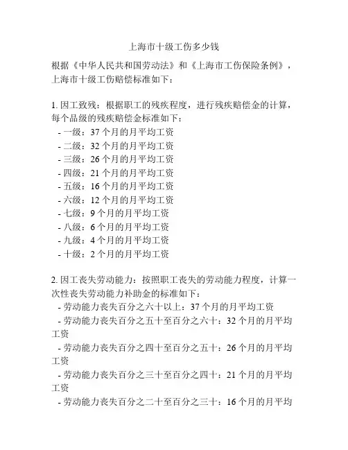 上海市十级工伤多少钱