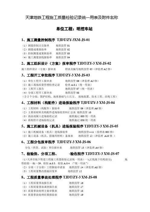 天津地铁车站单位工程(车站)资料整理、报验