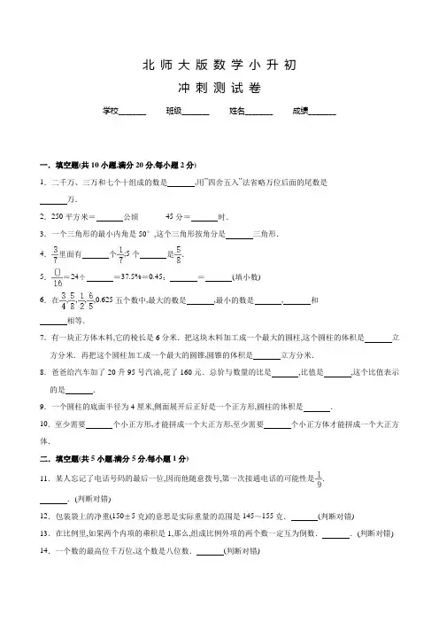 北师大版数学小升初测试题含答案