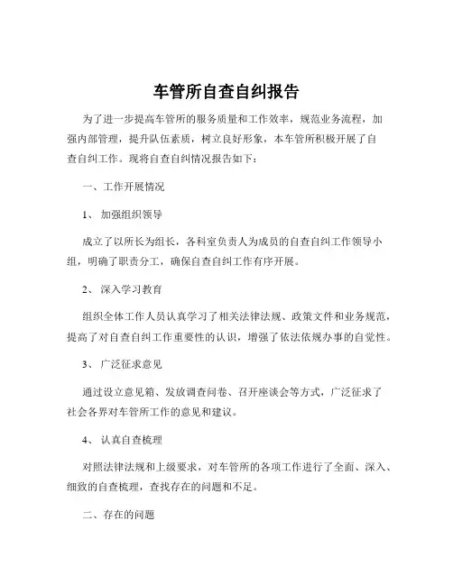 车管所自查自纠报告