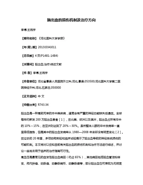 脑出血的损伤机制及治疗方向