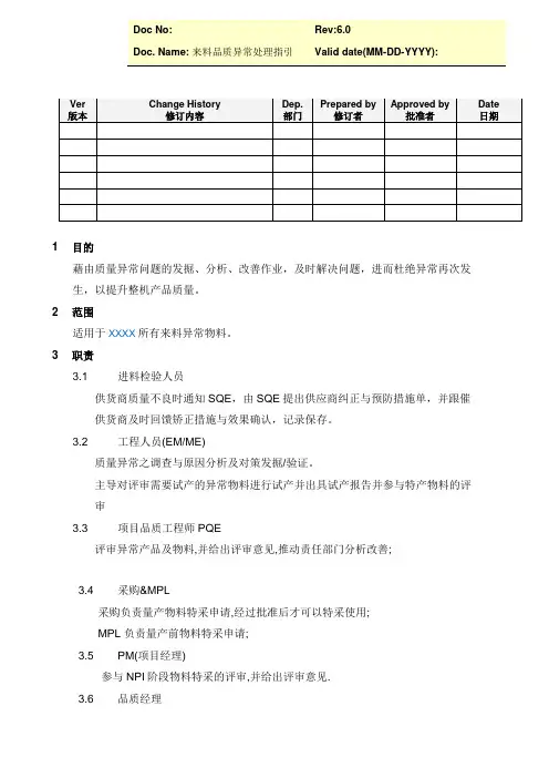 来料品质异常处理指引[模板]
