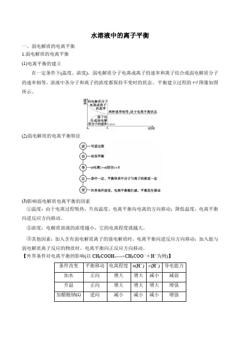 2024届高三化学三轮复习  水溶液中的离子平衡 知识清单