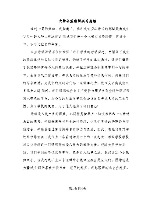 大学公益组织实习总结（2篇）