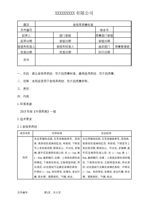金钱草质量标准
