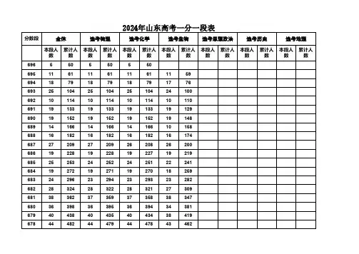 24年山东高考一分一段表