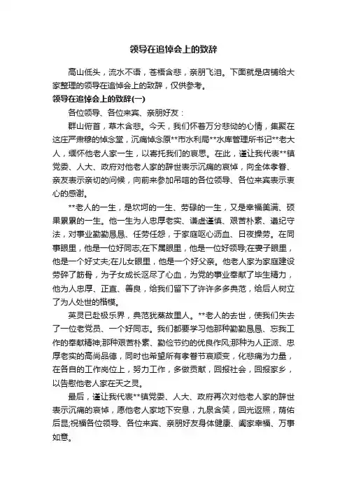 领导在追悼会上的致辞