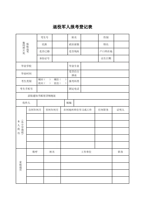 退役军人报考登记表
