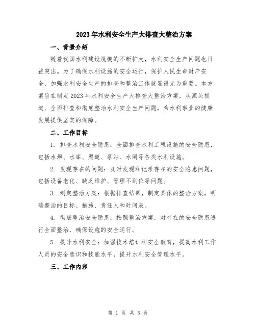 2023年水利安全生产大排查大整治方案
