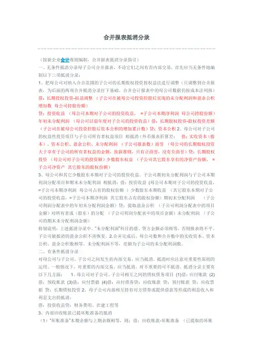 抵消分录汇总(合并报表)