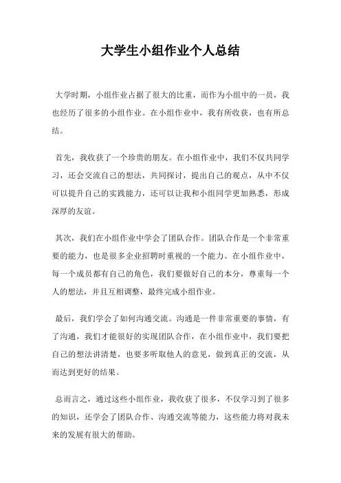 大学生小组作业个人总结
