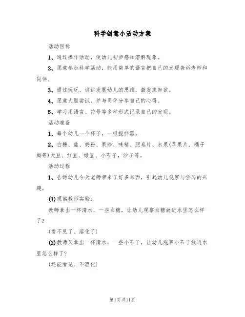 科学创意小活动方案(5篇)