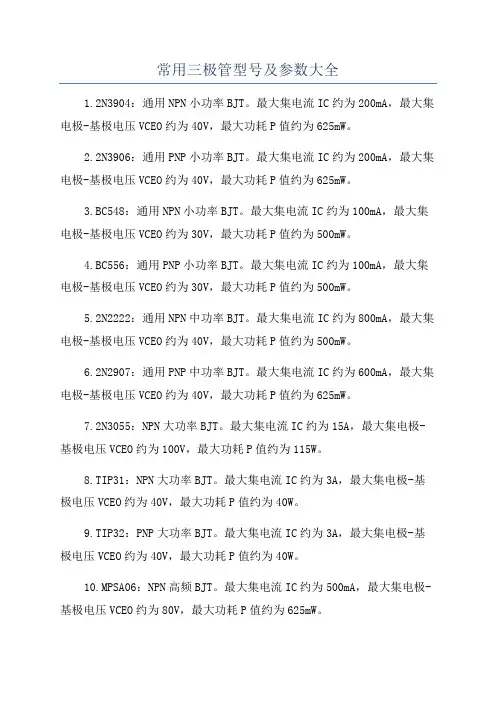 常用三极管型号及参数大全