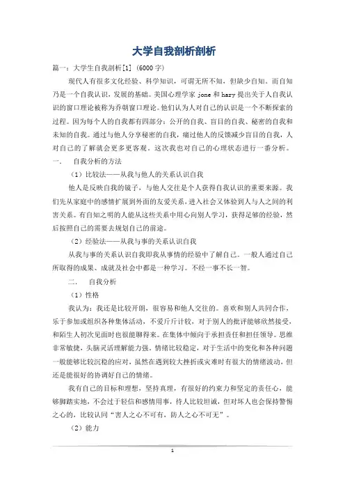 大学自我剖析剖析