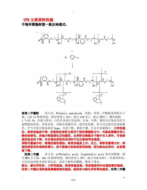 UPR主要原料性能