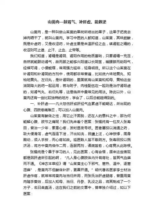 山萸肉—鼓肾气、补肝虚、能救逆