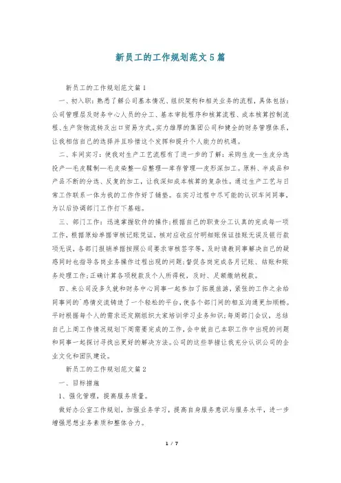 新员工的工作规划范文5篇