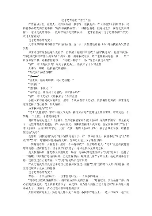 这才是青春初二作文5篇