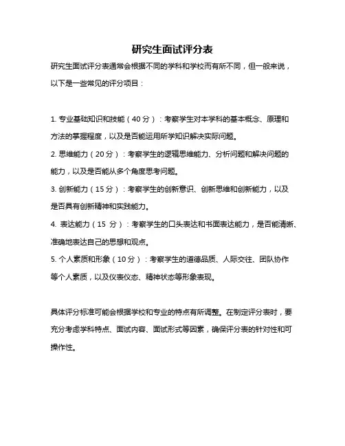 研究生面试评分表