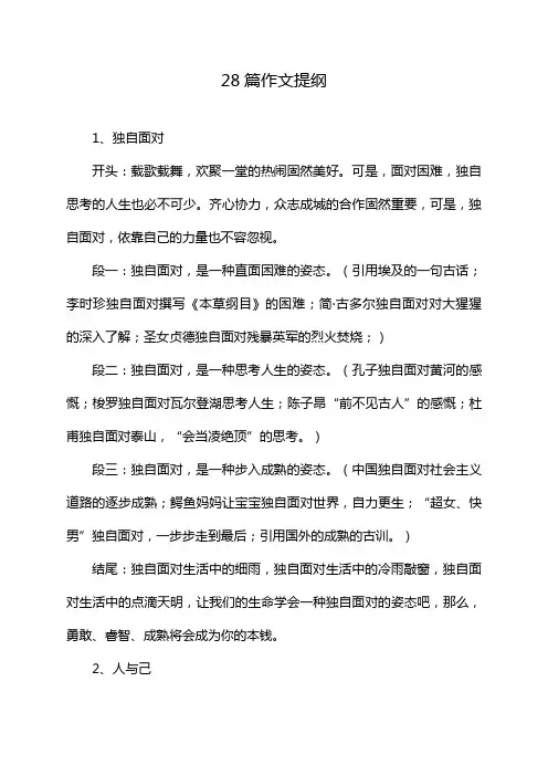 28篇作文提纲