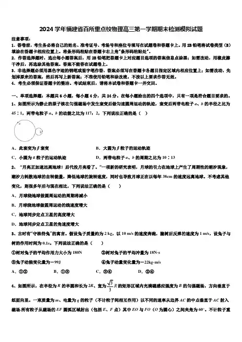 2024学年福建省百所重点校物理高三第一学期期末检测模拟试题含解析