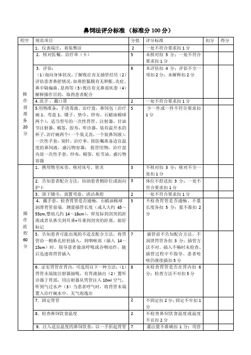 鼻饲、胃肠减压评分标准 Microsoft Office Word 文档