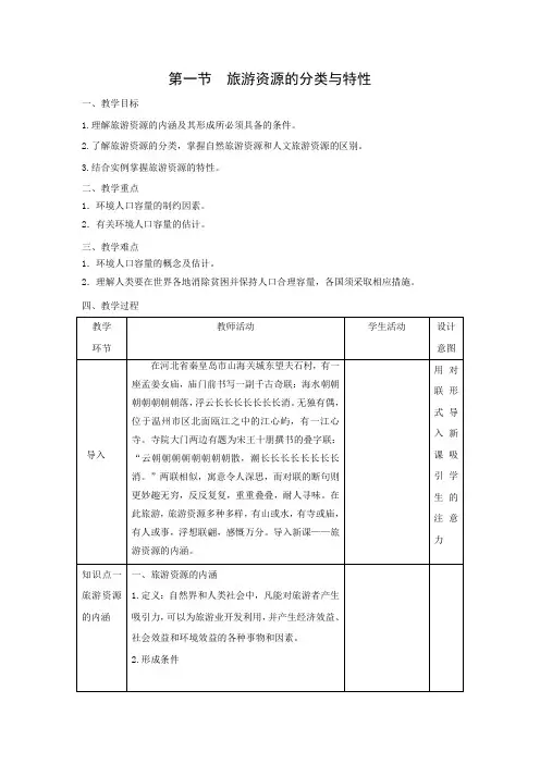 教学设计9： 2.1旅游资源的分类与特性