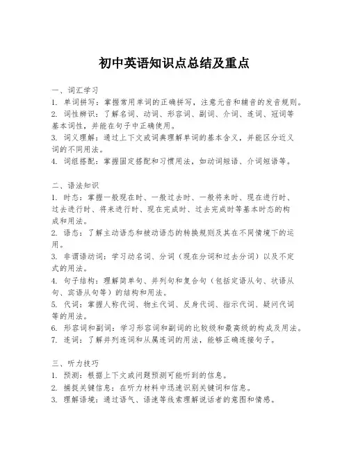 初中英语知识点总结及重点