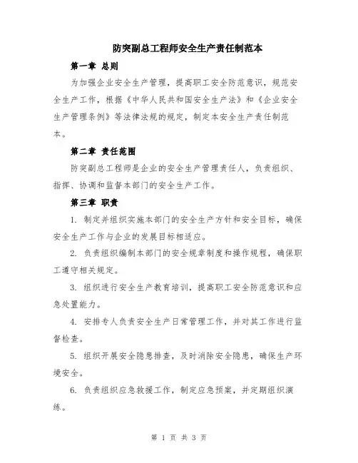 防突副总工程师安全生产责任制范本