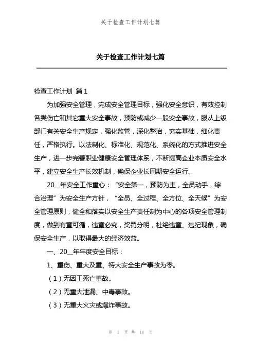 202X年关于检查工作计划七篇
